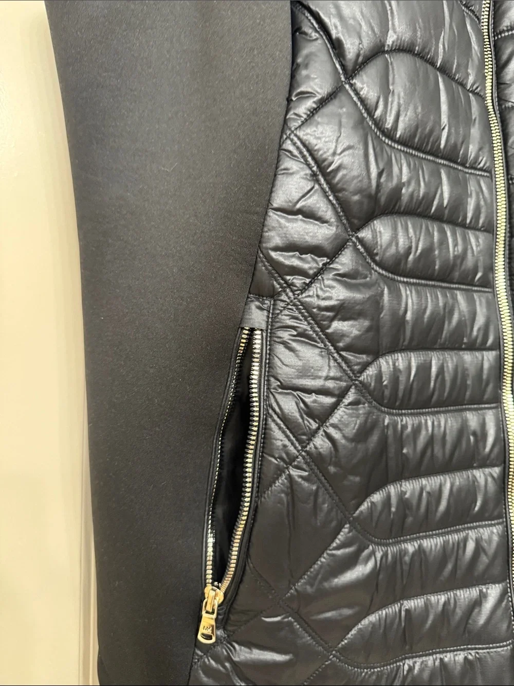 Michael Kors Black Quilted Vest with Faux-Fur Collar